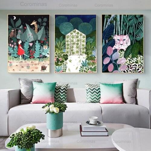 Wall Art Canvas Painting Tiger Raccoon Giraffe Leopard Moroccan Boho Nordic Posters and Prints Pictures for Bedroom Home Decor