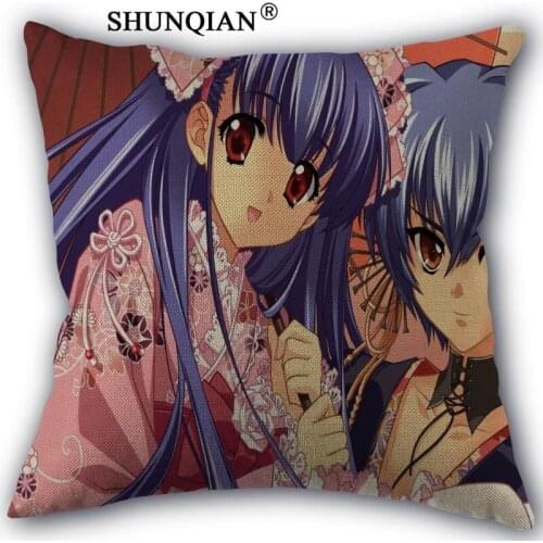 Custom anime girl characters with kimono pillowcase Custom Cotton Linen Throw Pillow Cover Pillowcase Customize 45x45cm one side