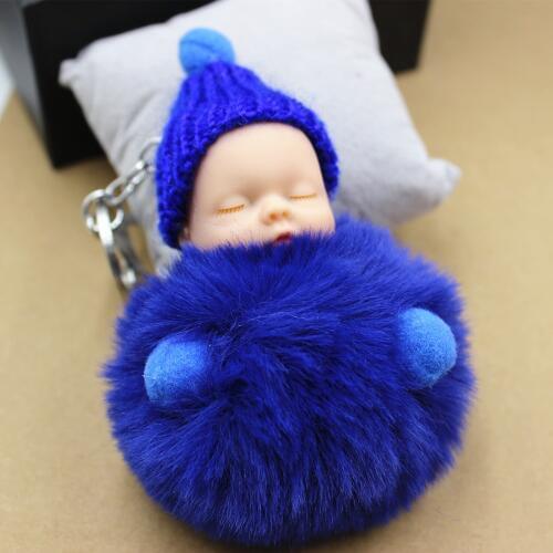 NEW Cute Sleeping Baby Doll Keychain Pompom Key chain Bag Charm Holder Resin Key Chain Key Ring Pendant