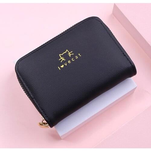 2021 New Fashion Womens Wallet Zipper Cute Print Cartoon Cat Female Leather Short Purse Girls Small Card Holders Coin Bags