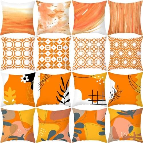 Orange Geometric Printed Throw Pillow Cases New Polyester Sofa Cushion Cover Home Decor 45x45cm Sofa Decorative Car Pillowcase