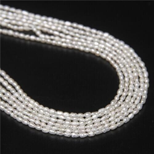 Oval Freshwater Small Pearl Beads 2mm Natural Punch Baroque Pearl Rice Shape Beads For Jewelry Making Wedding Fine DIY Craft 14"