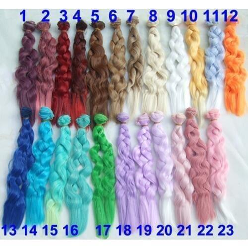 Factory wholesales 25cm long curly BJD doll hair rainbow color wavy thick doll wigs