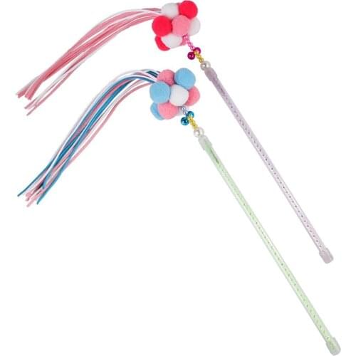 Pet Cats Kitten Pompom Plush Ball Bell Tassel Teaser Feather Teaser Bell Bead Play Pet Wand Teasing Cat Sticks Interactive