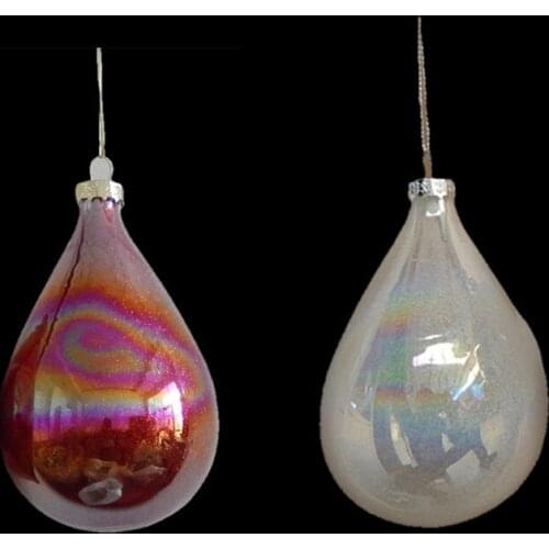 12pcs/pack 7*12cm Pearl Lustre Series Drop Shaped Hanging Glass Pendant Home Decoration Christmas Day Tree Hanger Handmade