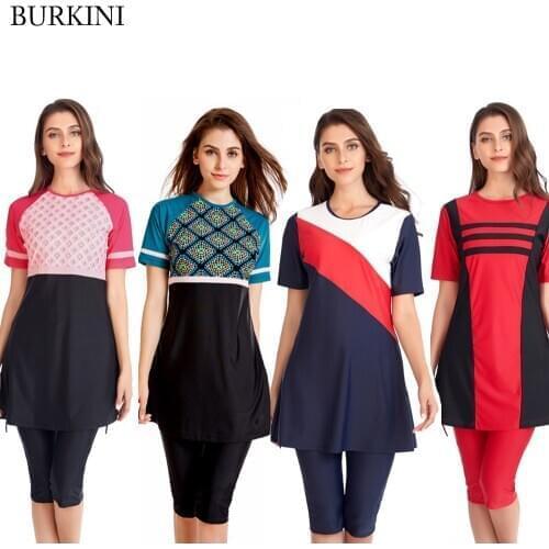 Burkinis Plus Size Women Sport Swimwear Ladies Short Sleeve Modest Hijab Muslim Swimsuit Islamic Swim Wear With Swim Hat
