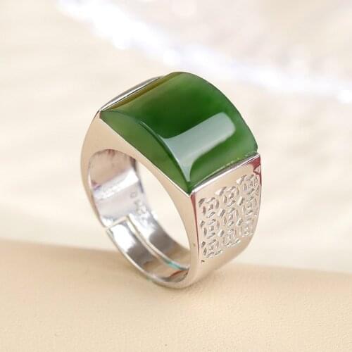 100% 925 silver inlaid green opal mens ring with free shipping