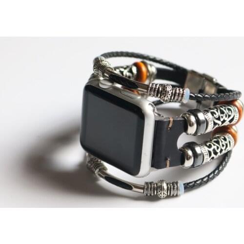 Genuine Leather Retro For Apple watch series 6 5 Band Double Circle 38mm 42mm 40mm 44mm Strap For iwatch 4/3/2/1 Watchband Black