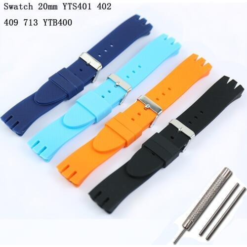 Watch Accessories 20mm Mens Rubber Strap for Swatch YTS401 402 409 713 YTB400 Pin Buckle Womens Silicone Sports Strap