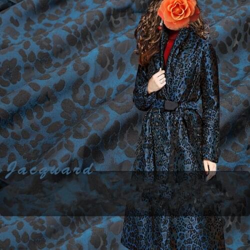 SASKIA 1Meter Blue leopard Brocade Jacquard Fabric 62" Polyester Material Sew Women Dress Coat Cloth Patchwork Zakka Fabrics DIY