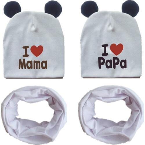Brand baby earflap cap scarf girl hat cap sweet heart I love mama papa cotton beanie for boys with ear bonnet 6 months-3 years
