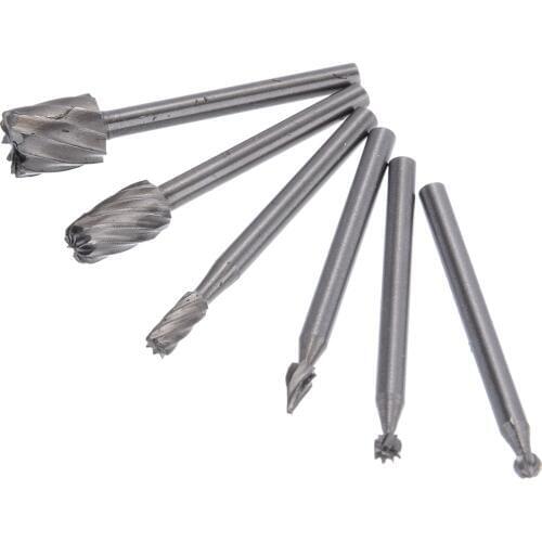 6pcs HSS Router Drill Bits Router Burrs Files 3.17mm Shank Engraving Machine Drills Tools For Metal Wood Milling Cutting Carving