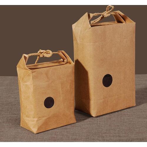 20pcs Red&Kraft Tea packaging cardboard kraft paper bag,Clear Window box For Cookie Food Storage Standing Up Paper Packing Bag