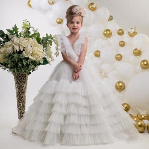 Gorgeous Princess Fancy Event Flower Girl Dress for Wedding Multi-Tiered Tulle Children First Communion Dress Girls Special Day