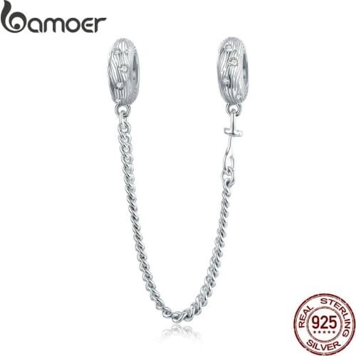 Bamoer Water Wave Guardian Safety Chain with Silicon Charm fit Original Bracelet or Bangle 925 Sterling Silver Jewelry SCC1577