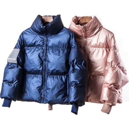 2019 Winter Glossy Down Parka womens jackets large sizes Winter Warm Blue Thick Parka Loose Coat Winter Women Jacket Outerwear