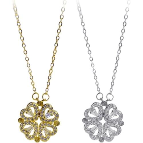 Luxury Female Pendant Can Be Split Into 4 Heart-shape Pure 925 Sterling Silver Round Crystal Clover Necklace For Women Jewelry