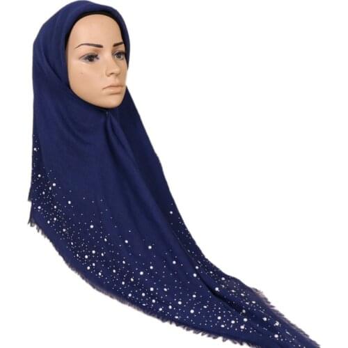 110*110cm Square Scarf Hijabs Women Cotton Studs Silver Pearls Shawls Muffler Fashion Head Wraps Muslim Scarves 1PC Retail