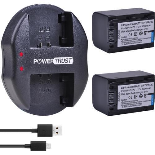 2Pcs 3000mAh NP-FH70 NP FH70 FH70 Battery + Dual USB Charger for Sony NP-FH30 NP-FH40 NP-FH60 NP-FH50 NP-FH70 HDR-CX110,CX150