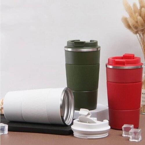 380ML/500ML 304 Stainless Steel Silicone Coffee Cup Portable Car Cup Handy Vacuum Insulation Cup Cold Cup