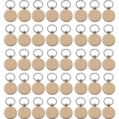 40Pcs Blank Round Wooden Key Chain Diy Wood Keychains Key Tags Can Engrave Diy Gifts