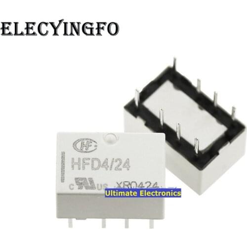 5pcs HFD4/24 relay HFD4-24VDC Monostable two sets of conversion 8 feet 0.5A125VAC
