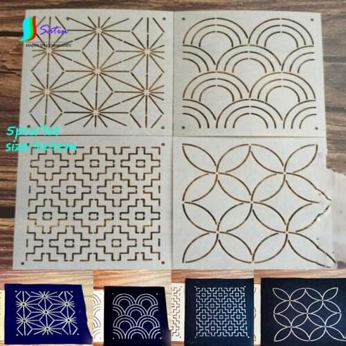 5pcs Classic Style Size 9x9cm Ripple Flower Soft Template DIY Family Tea Mat Handicraft Embroidery Drawing Tool Sashiko Template