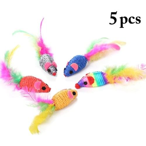 5PCS Cat Mice Toy Bite-resistant Cute Interactive Cat Bite Toy Cat Feather Toy