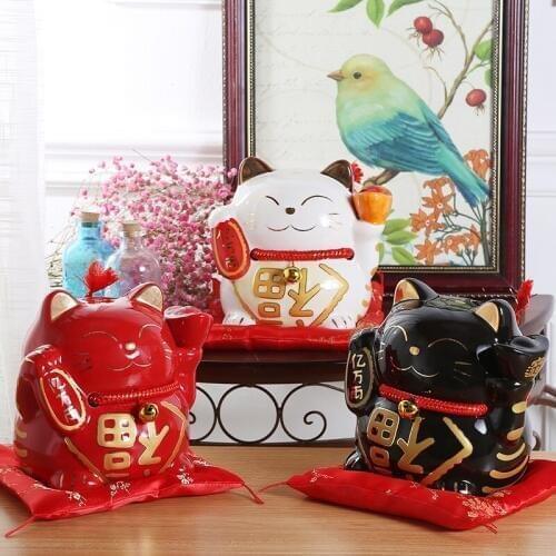 8 Inch Maneki Neko Ceramic Lucky Cat Home Decor Porcelain Ornaments Business Gifts Fortune Cat Money Box Fengshui Craft R1954