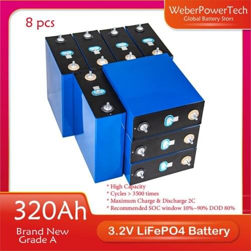 3.2V 320AH BRAND Origina NEW Grade A 48V Rechargeable Lifepo4 Cell for 12V 24V Battery Pack US EU Free Shipping With Busbar