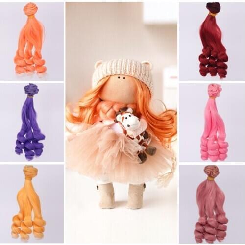 Doll accesories 15cmHair Extensions Hair Wefts Khaki Pink Brown Curly Doll Hair Wigs for BJD/SD DIY Handmande Doll Wigs