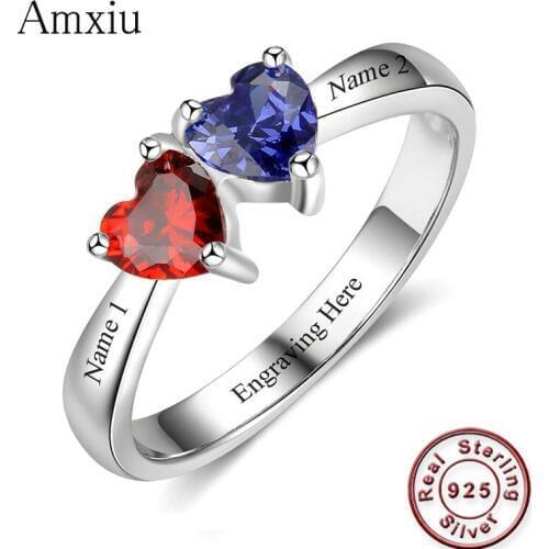 Amxiu Custom Any Size 925 Sterling Silver Personalized Jewelry Engrave Two Names Ring Wedding Rings For Bridal Girls Accessories