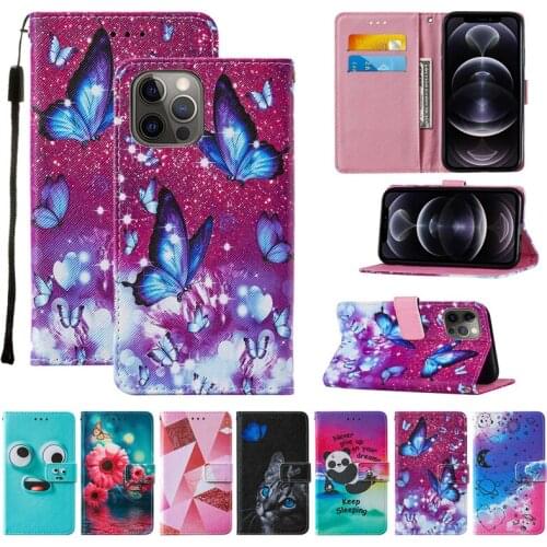Butterfly Flip Cover Case For iPhone 12 11 Pro Max 12 Mini XS Max XR X Ten 10 6 6S 7 8 Plus SE 2020 Wallet Cover Capa Coque Case