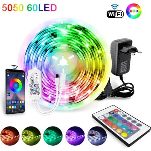 RGB 5050 60LEDs WiFi LED Strip Light 5M 10M 15M LED Tape luces led light strip12V Flexible Ribbon Led lights for Room Decoration
