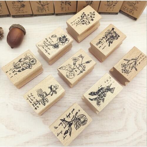 Flower Retro Vintage Basic Wood DIY Rubber Wooden Stamps for Scrapbooking Stationery Standard Stamp Kids Gift