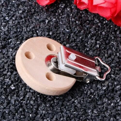 Wooden Baby Round Pacifier Suspender Clips Soother Dummy Nipples Holder 3 Holes
