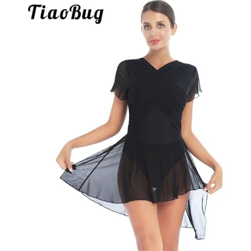 Women Dancewear Mesh Ballet Skirt Gymnastics Leotard Figure Skating Dress Adult Performance Contemporary Lyrical Dance Costumes