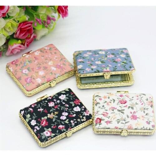FEN03 Makeup Compact Pocket Floral Mirror Portable Two-side Folding Make Up Mirror Women Vintage Cosmetic Mirrors For Gift