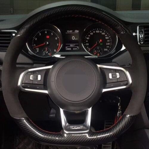 Car Steering Wheel Cover Hand stitched Carbon Fiber Leather Black Suede For Volkswagen Golf 7 GTI Golf R MK7 VW Polo