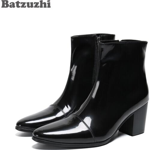 Batzuzhi Handsome Mens Boots Pointed Toe Formal Leather Short Boots Men Zip Knight Botas Hombre 6.5cm Heels, Big Sizes US6-12