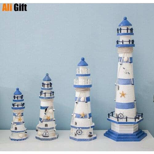 Stripe Lighthouse Simulation Model Mediterranean Wooden Handicraft Home Decorations Creativity Marine Style Decor Arts and Craft