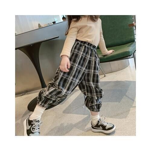 New Arrival Autumn Baby Girls Casual Pants Childrens Plaid Sport Trousers Kids Girls Loose Harem Pants Kids Boys Trousers 2-7Y