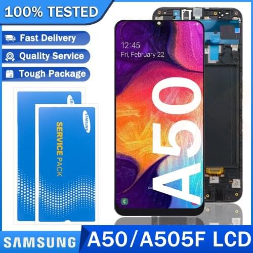 Original LCD for SAMSUNG Galaxy A50 2019 A505F/DS A505F A505FD AMOLED Display with Frame Touch Screen Digitizer Repair Parts