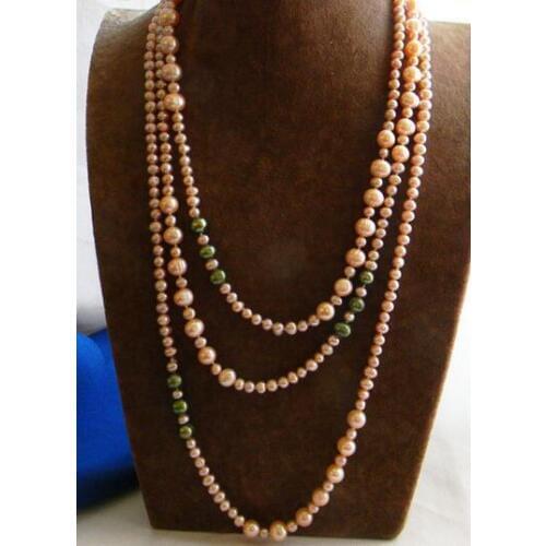 70'' 6MM Pink Green Round Freshwater Pearl Necklace
