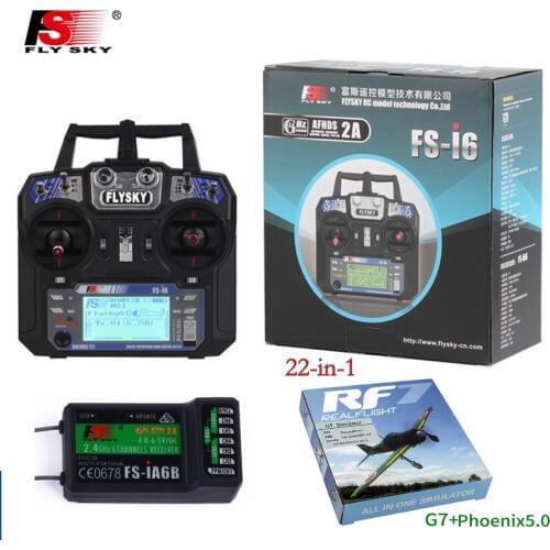 Newest FlySky FS-i6 FS I6 2.4G 6ch RC Transmitter Remote Controller FS-iA6B with RC 22 in 1 simulator Flysky FS-I6 TH9X Phoenix5