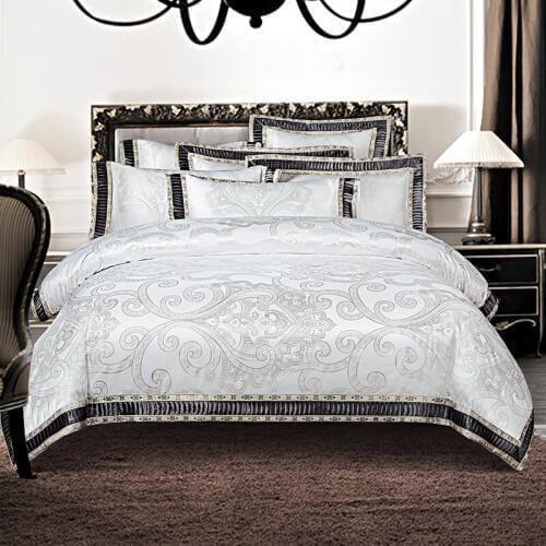 Luxury white black golden King Queen Wedding Bedding Sets Satin Cotton Jacquard Bed sheet Duvet cover set Pillowcases 4pcs 6pcs