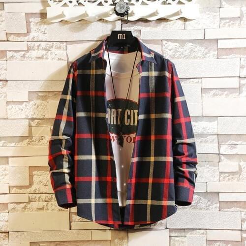 New Summer Fashion Mens Checkered Shirts Men Fashion Casual Long Sleeved Printed shirt Slim Fit Male Social Business Dress Shi