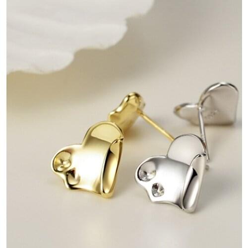 100% 925 Sterling Silver Love Heart Stud Earrings Fashionable Smooth Heart-Shaped Silver Earrings Fine Jewelry