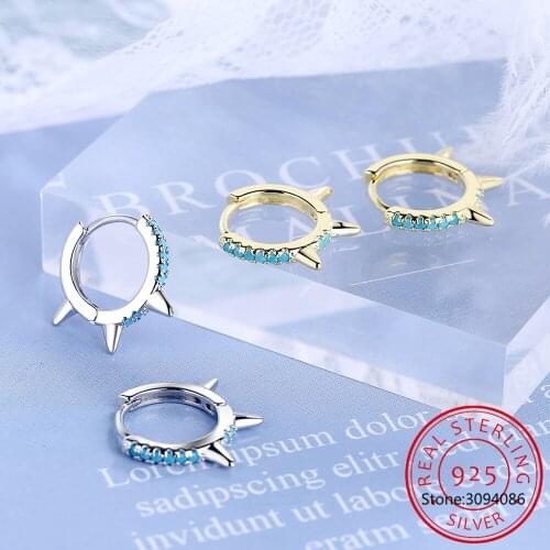 Fashion Minimalist Punk Real 100% 925 Sterling Silver Awl Spike Hoop Earrings for Women Geometric Party Jewelry Gift