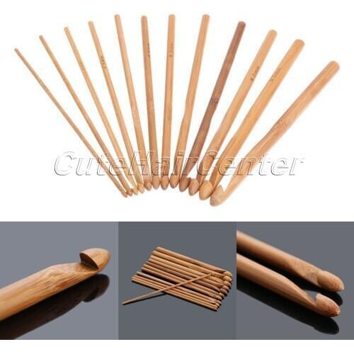 New 12 Size Bamboo Handle Crochet Hook Knit Weave Yarn Craft Knitting Needles Set Home DIY Brand Knitting Tools